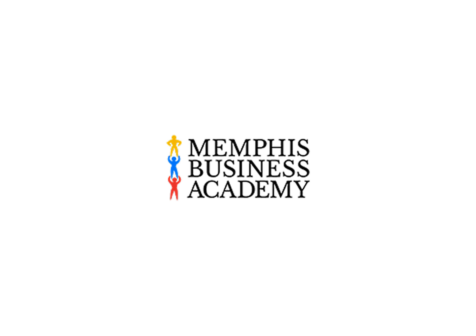 Logo of Memphis Business Academy with three stylized human figures stacked vertically in yellow, blue, and red.