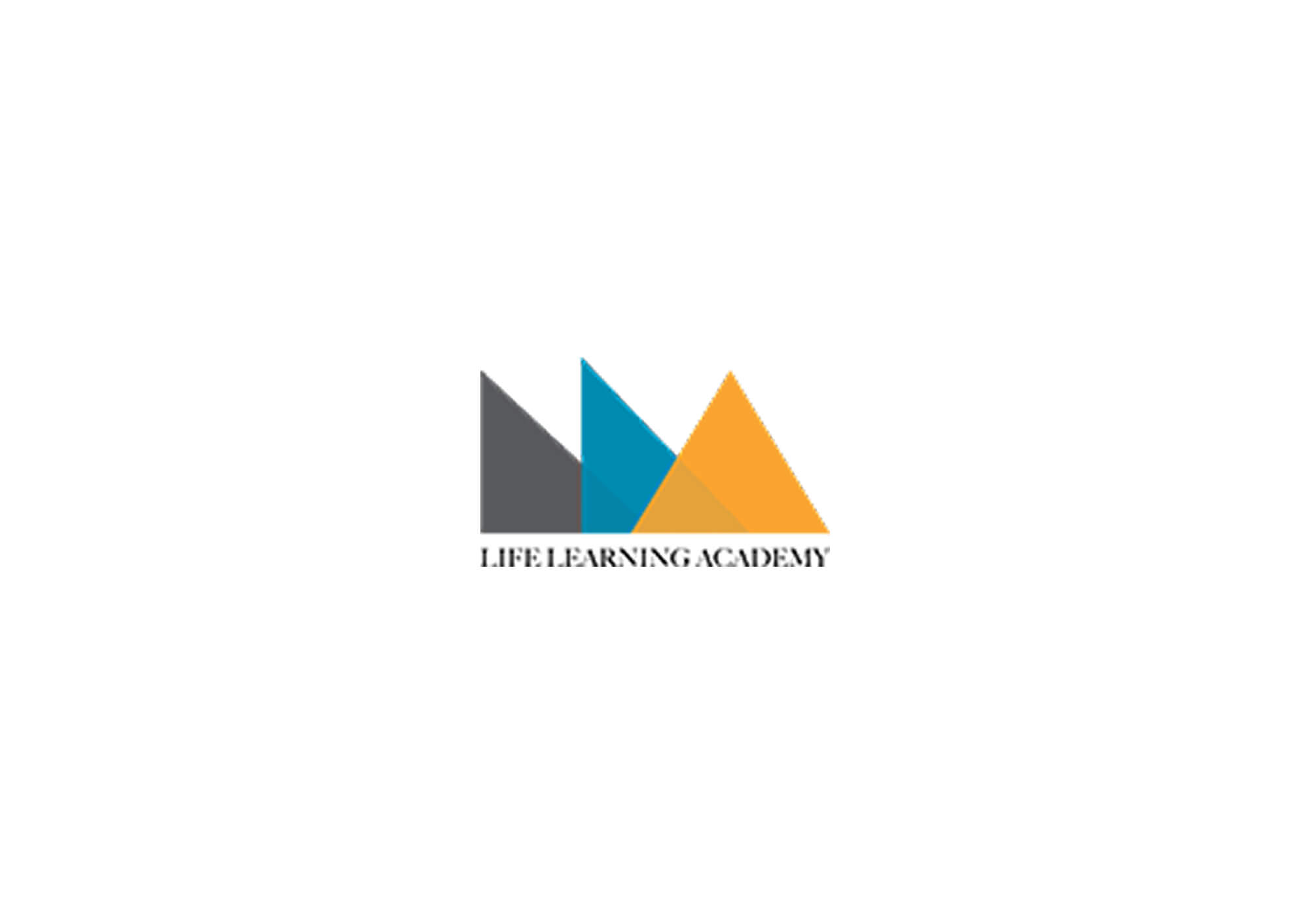 Logo with three overlapping triangles in gray, blue, and orange above the text 'Life Learning Academy'.