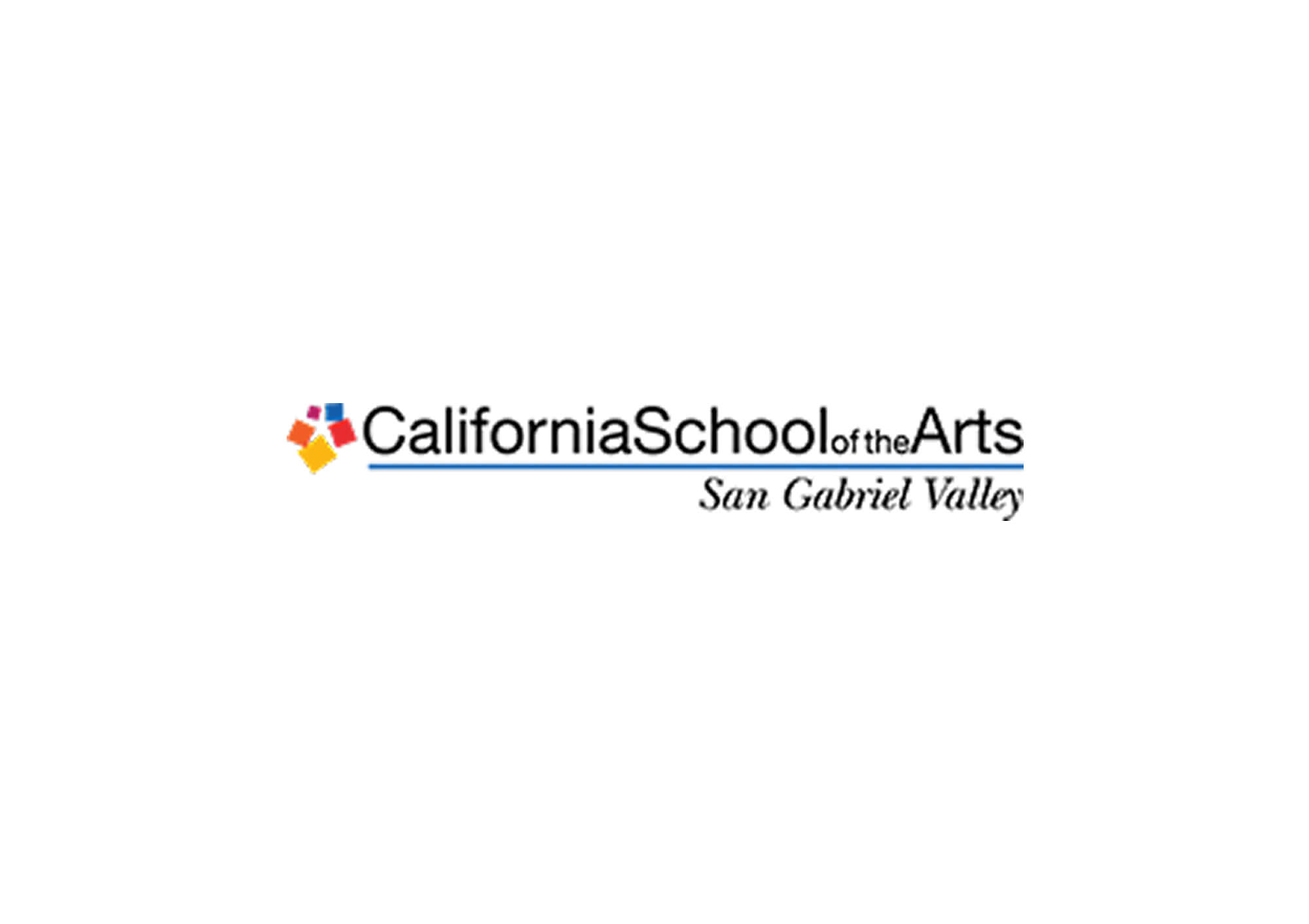 Logo of California School of the Arts San Gabriel Valley with stylized colored squares.