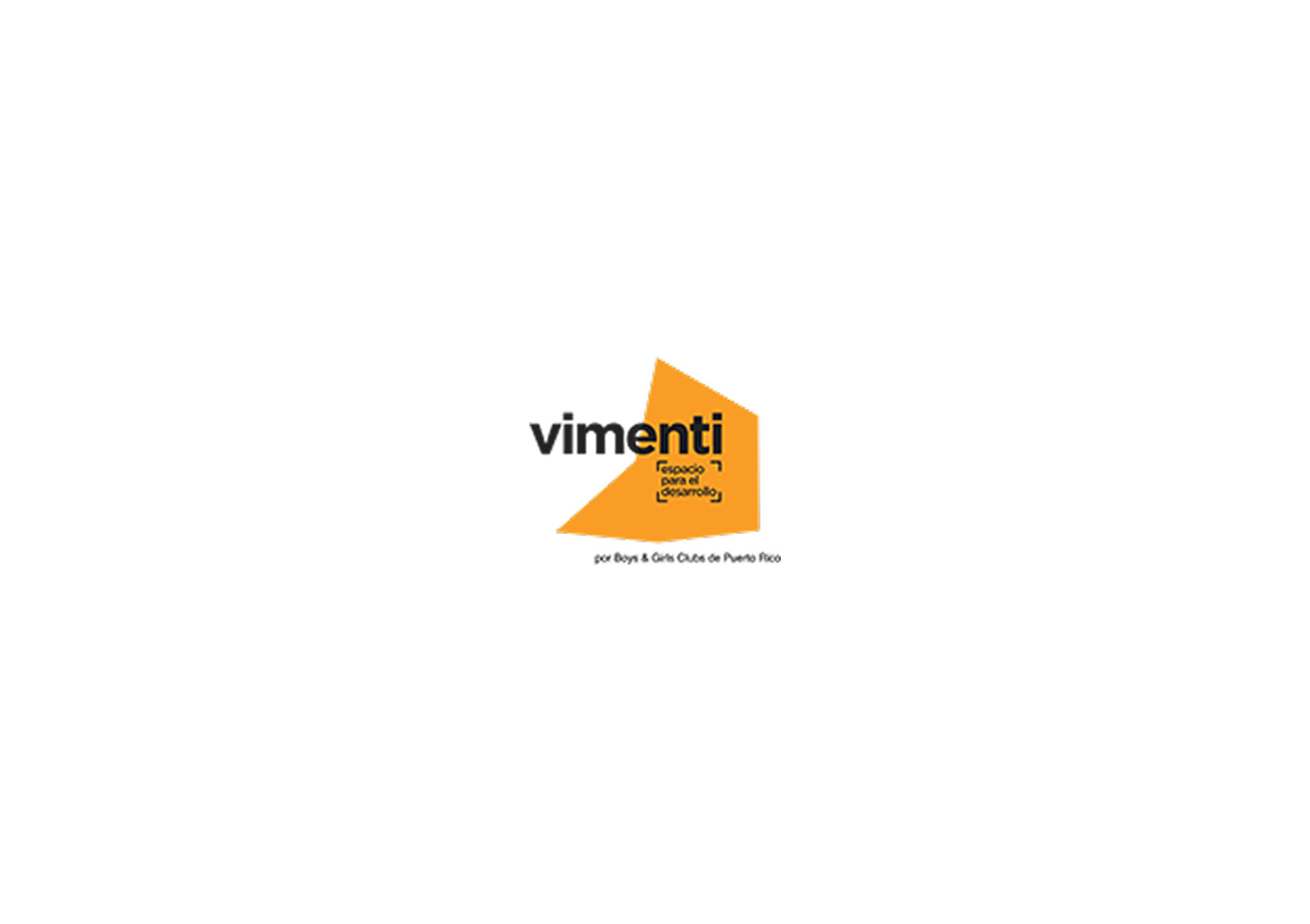 Vimenti logo with an orange geometric shape and text in Spanish indicating space for development by Boys & Girls Clubs of Puerto Rico.