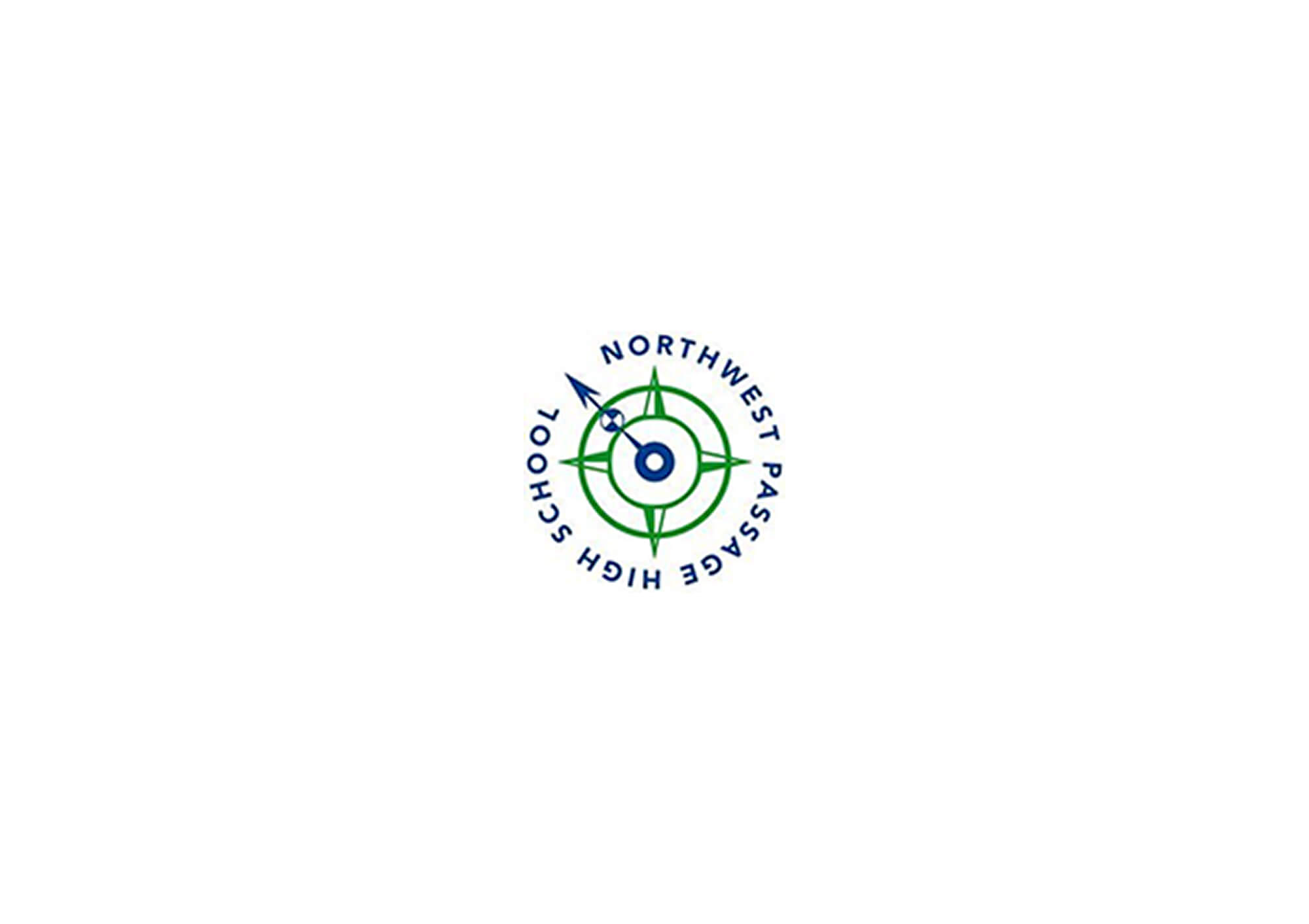 Logo featuring a green compass with a blue circle at the center and an arrow pointing northwest, encircled by the text Northwest Passage High School.