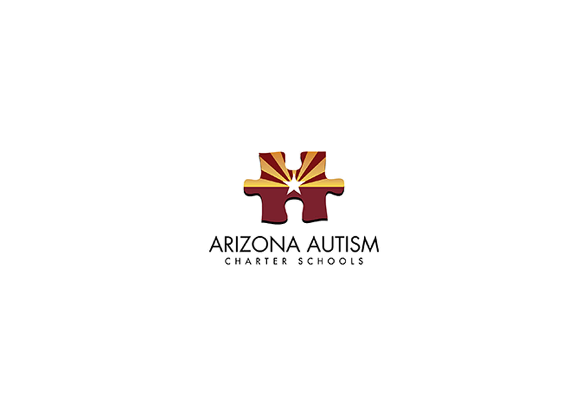Logo of Arizona Autism Charter Schools featuring a puzzle piece with the Arizona state flag design above the text.