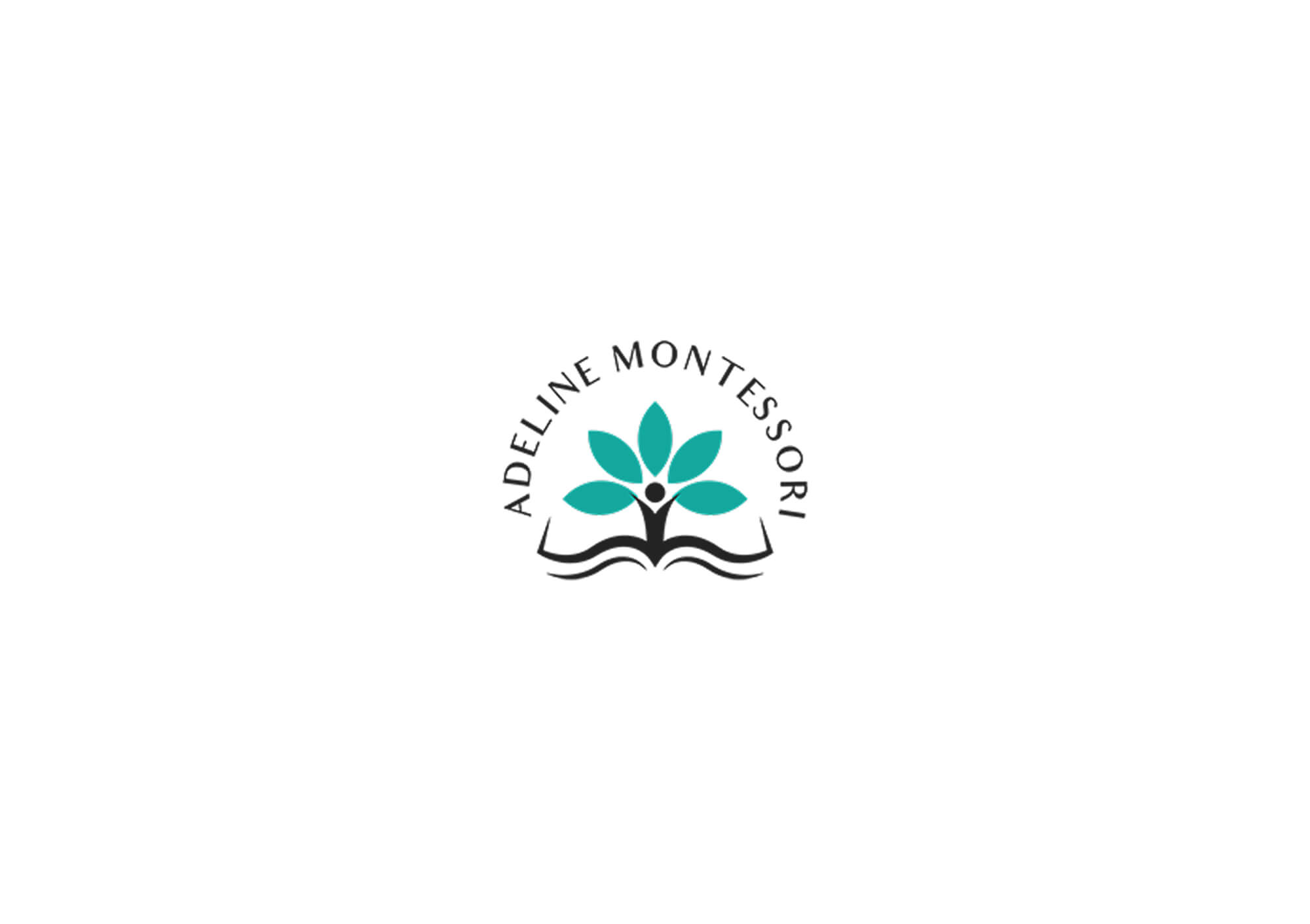 Adeline Montessori logo with stylized person and leaves emerging from an open book.