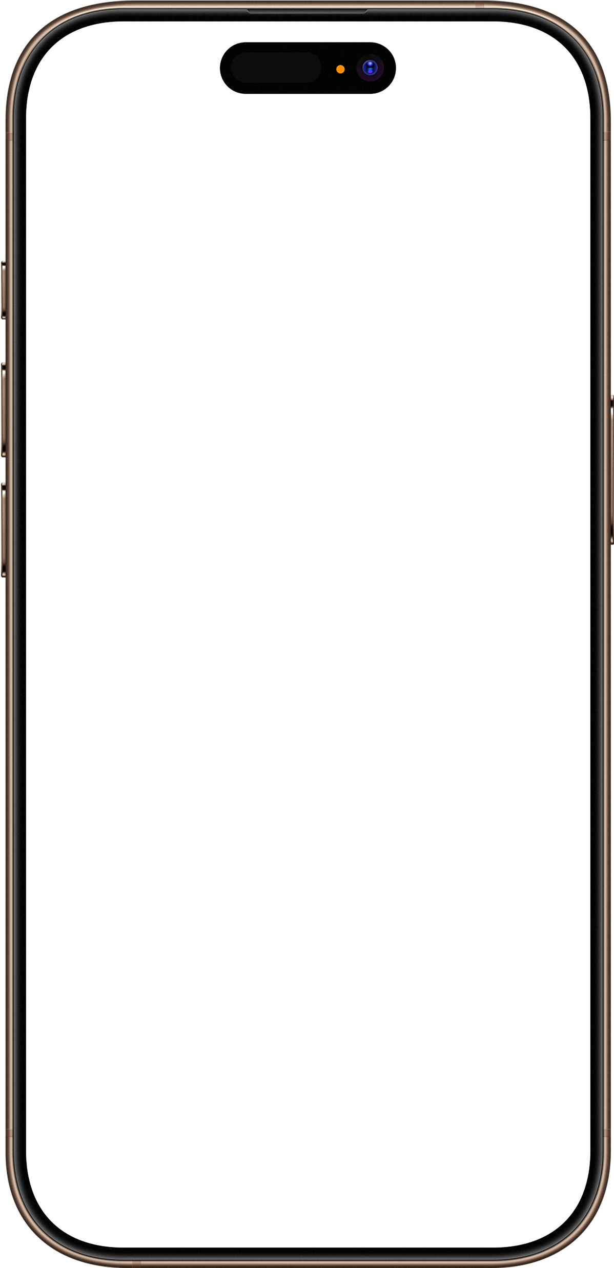 Front view of a gold smartphone with a pill-shaped front camera cutout and black screen.