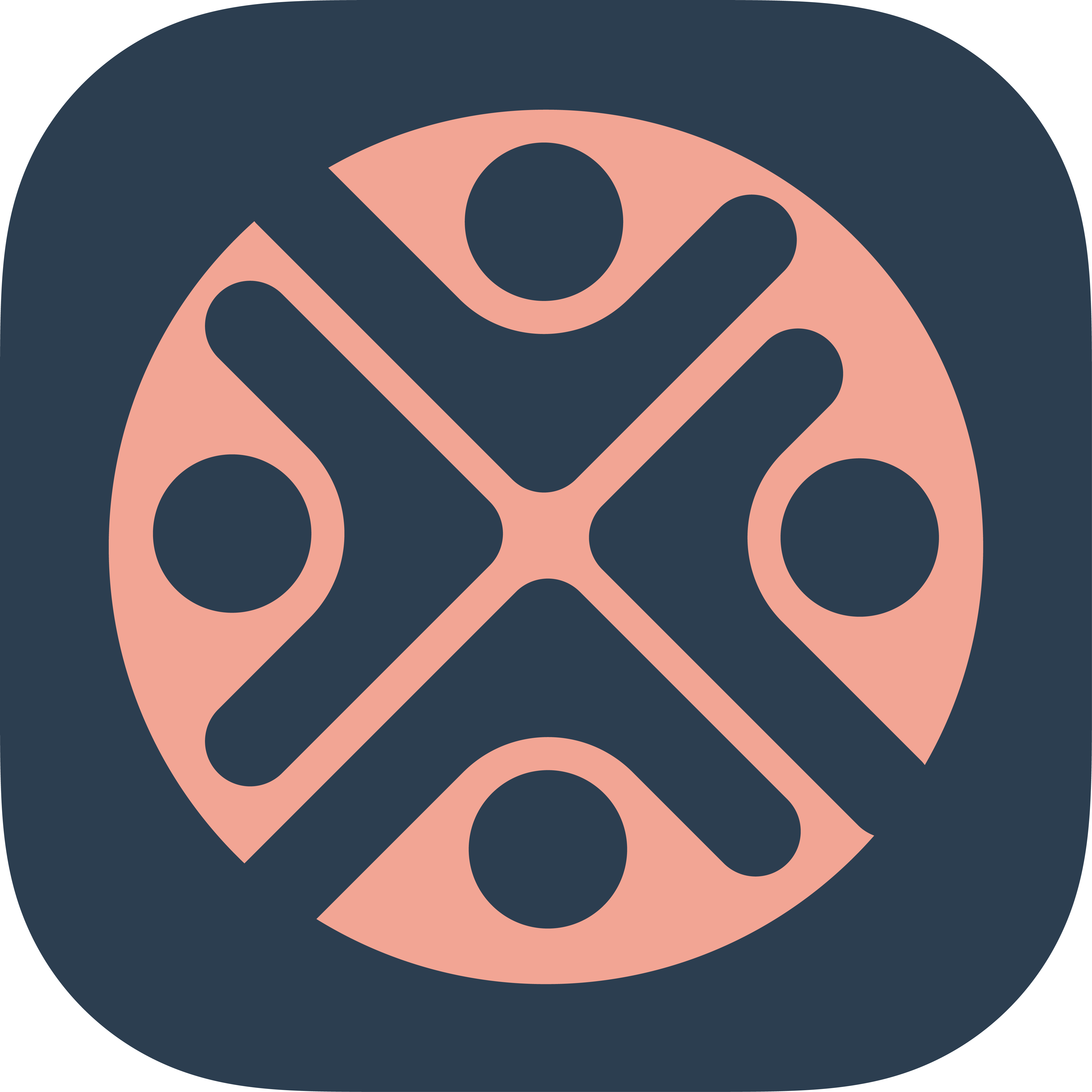 Abstract icon showing four stylized human figures with raised arms forming a circle.