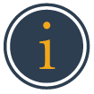 Orange information icon with a lowercase 'i' inside a dark blue circle with a white border.