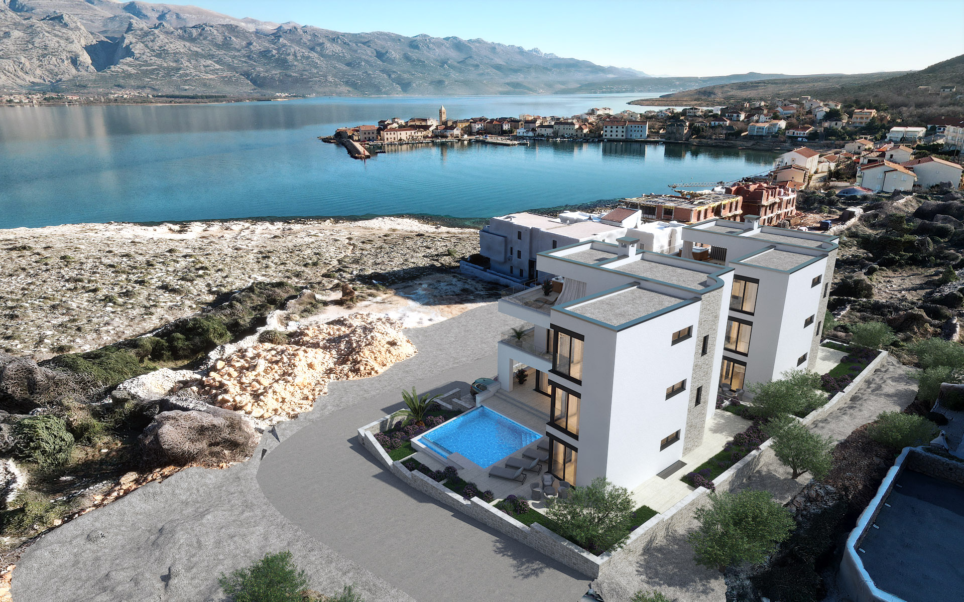 Luxury villa located by the sea under the mountains