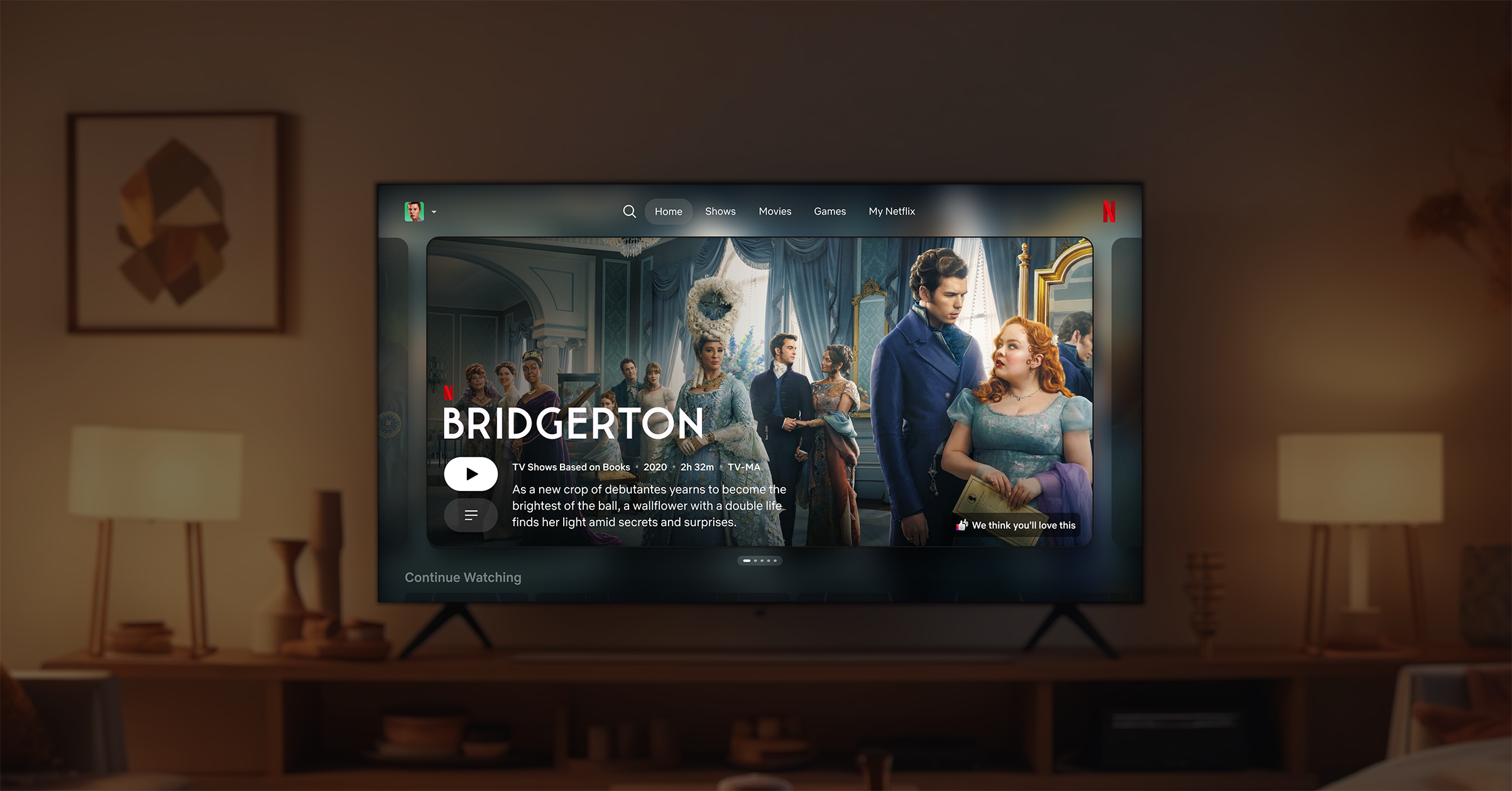 Living room TV with Netflix on it