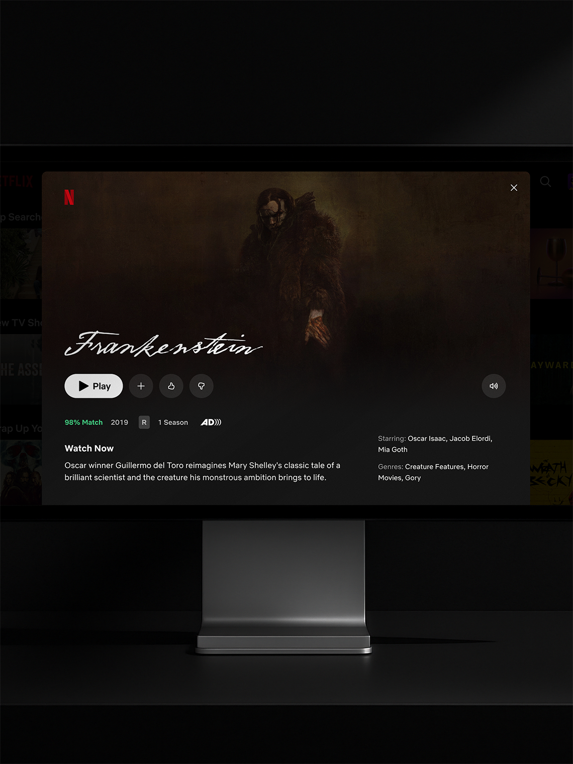 Computer display with Netflix Detail Page