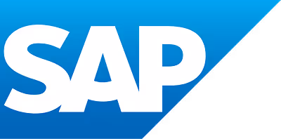 SAP company logo with white letters on a blue and black background.