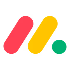 monday.com company logo with red, yellow, and green shapes.