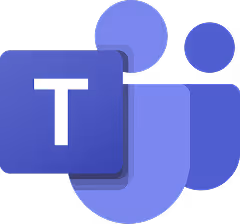 Microsoft Teams logo with a stylized T and abstract shapes in shades of purple and blue.