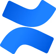 Blue abstract curved shape logo with two mirrored elements forming an X-like figure.
