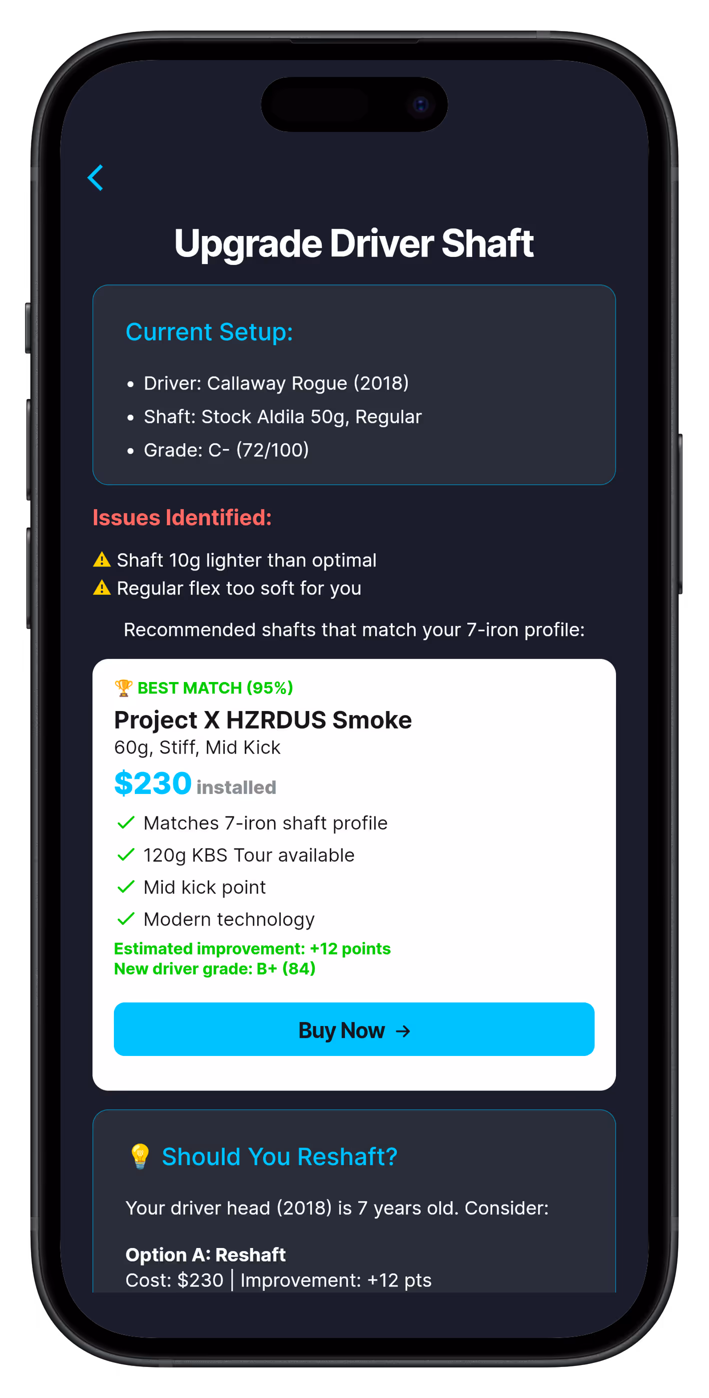 fitmygolfclubs App screen shots