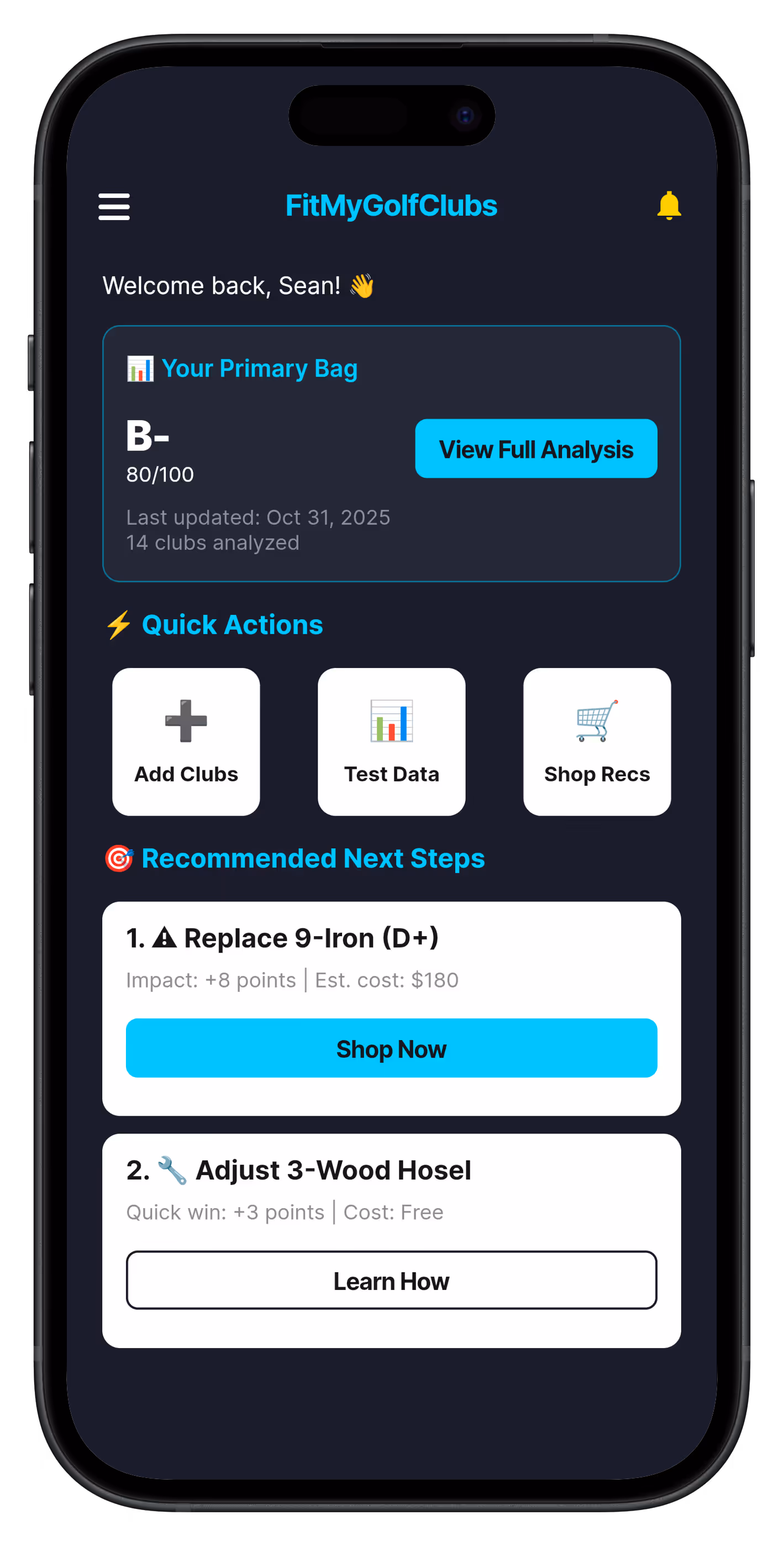 fitmygolfclubs App screen shots