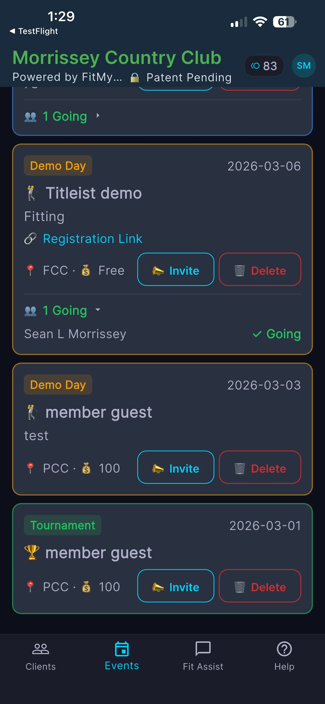 Event card expanded showing an RSVP roll-up