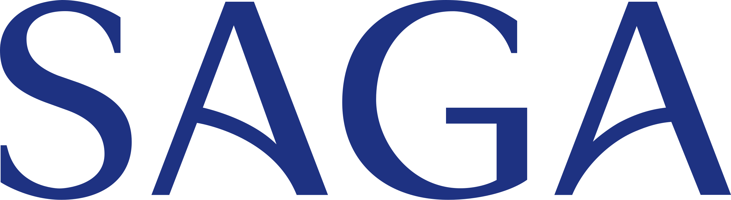 The word SAGAs written in large indigo capital letters on a white background.