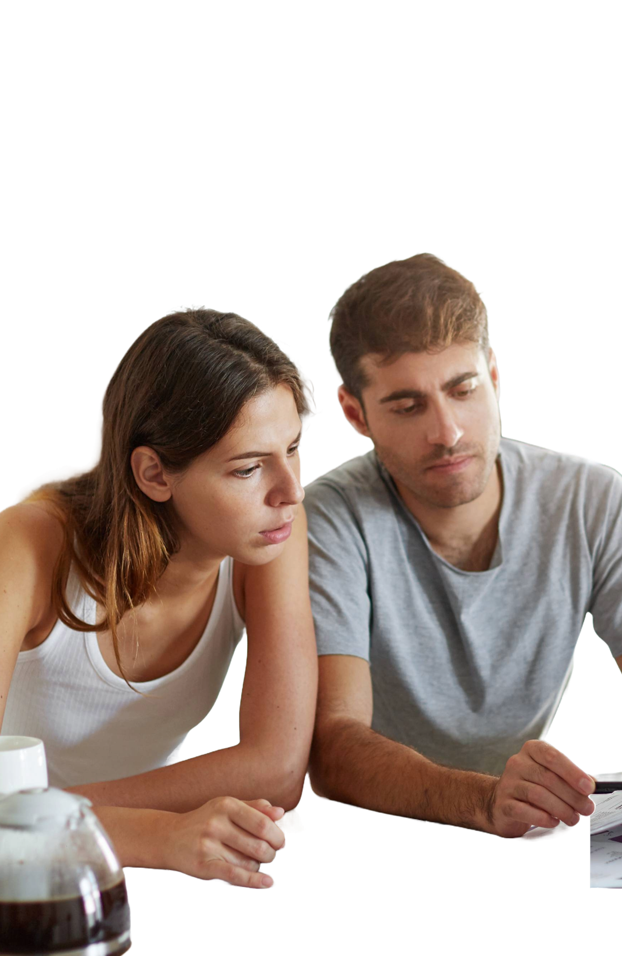 Man and woman discuss something on a cafe table