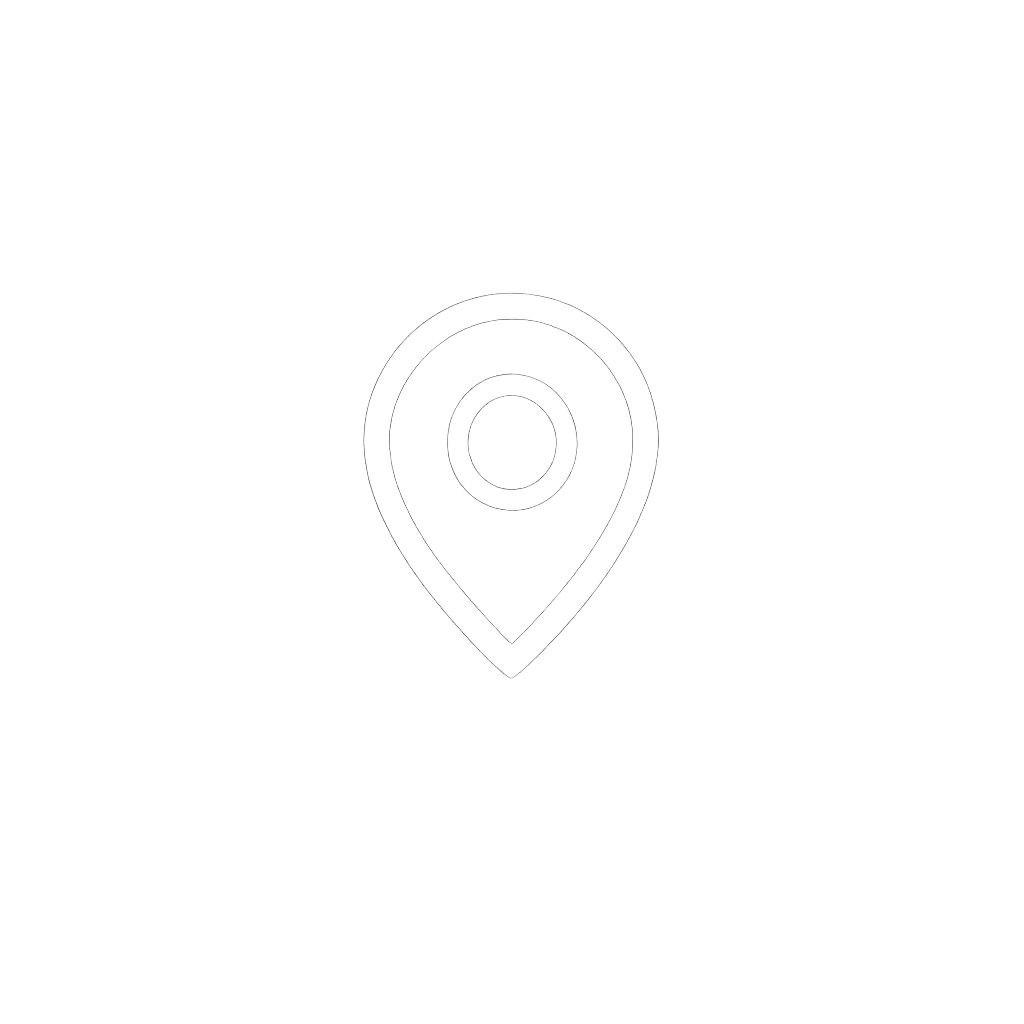White glowing map pin location icon on a dark blurred background.