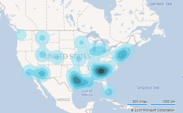 Heatmap of the demand by USA region using Power BI