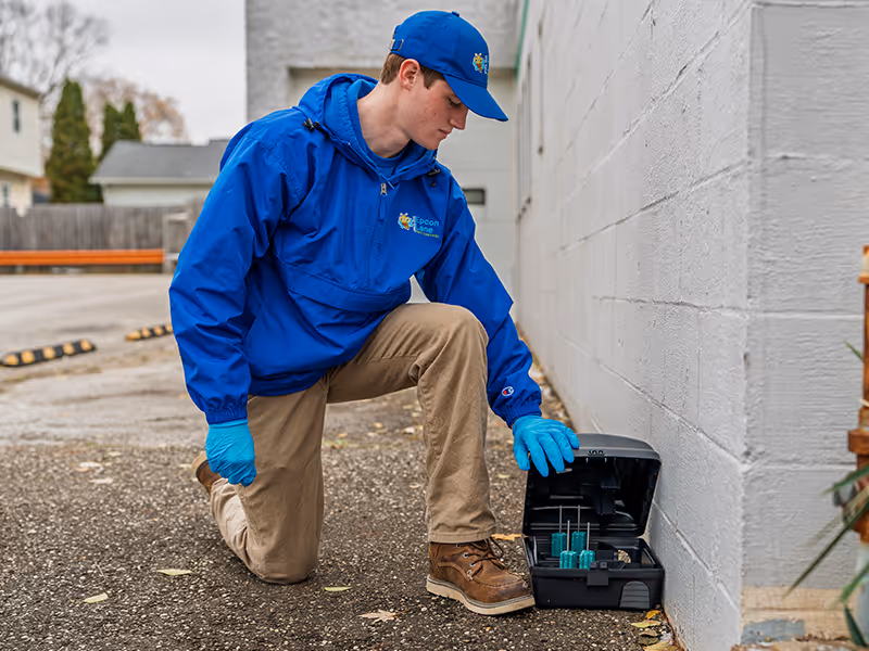 inspecting a rodent bait station at an ohio business