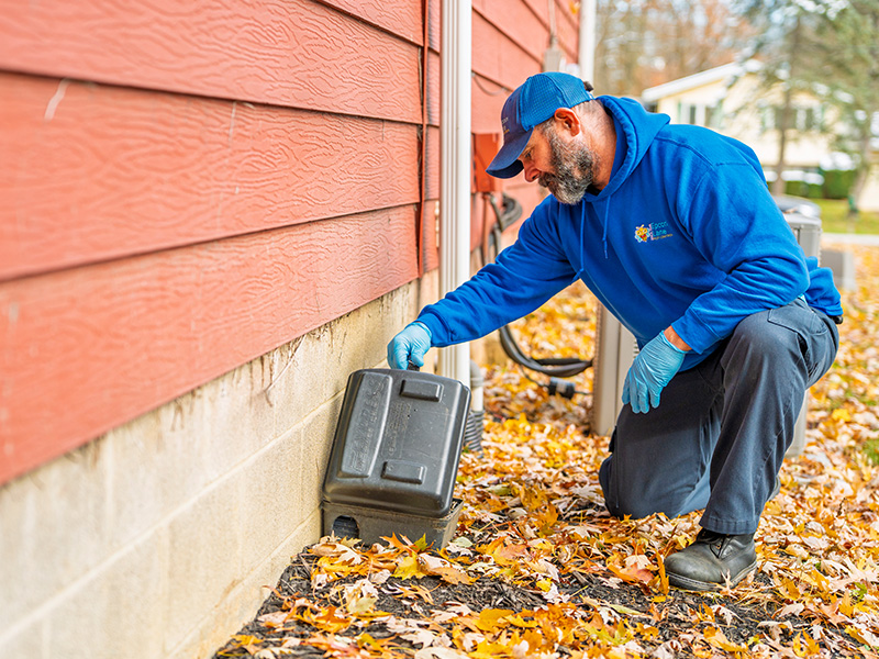 technician checking rodent trap