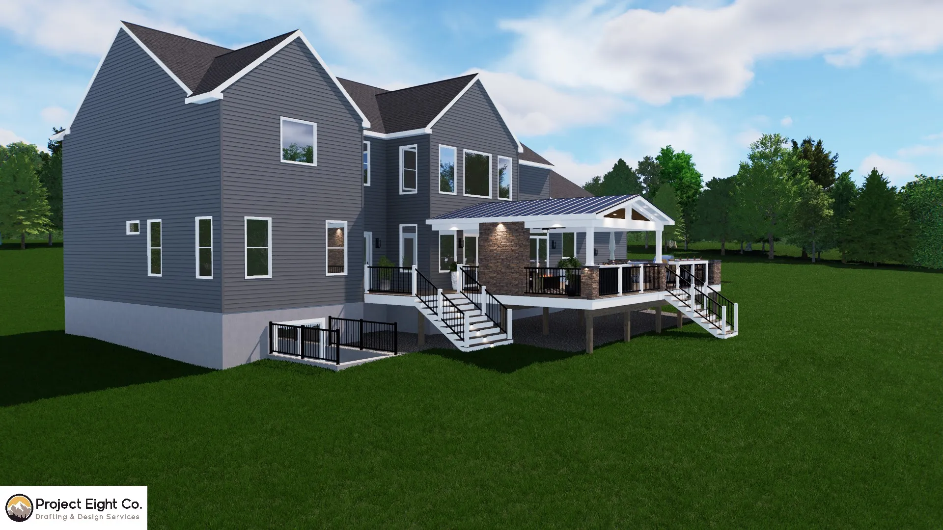 High-End Deck with Covered Lounge and Outdoor Kitchen Design