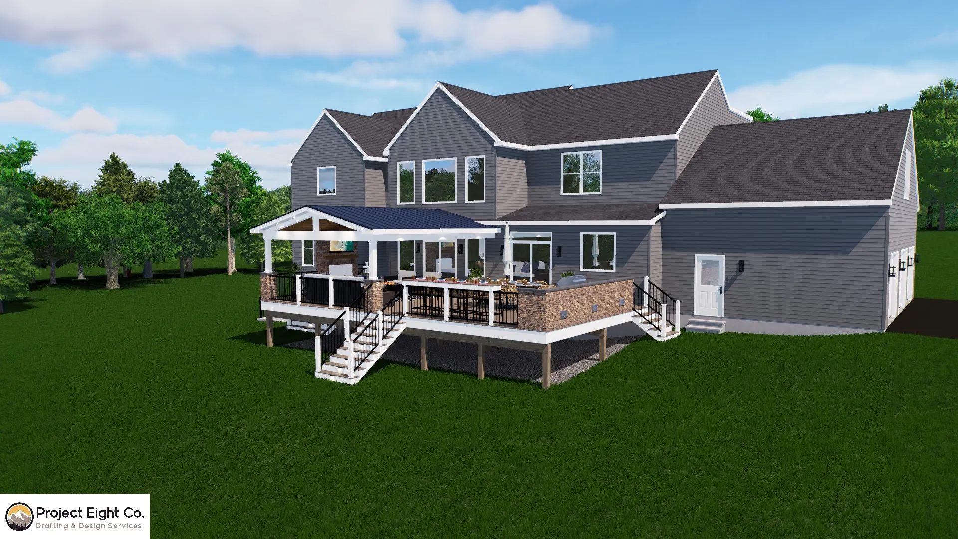 High-End Deck with Covered Lounge and Outdoor Kitchen Design