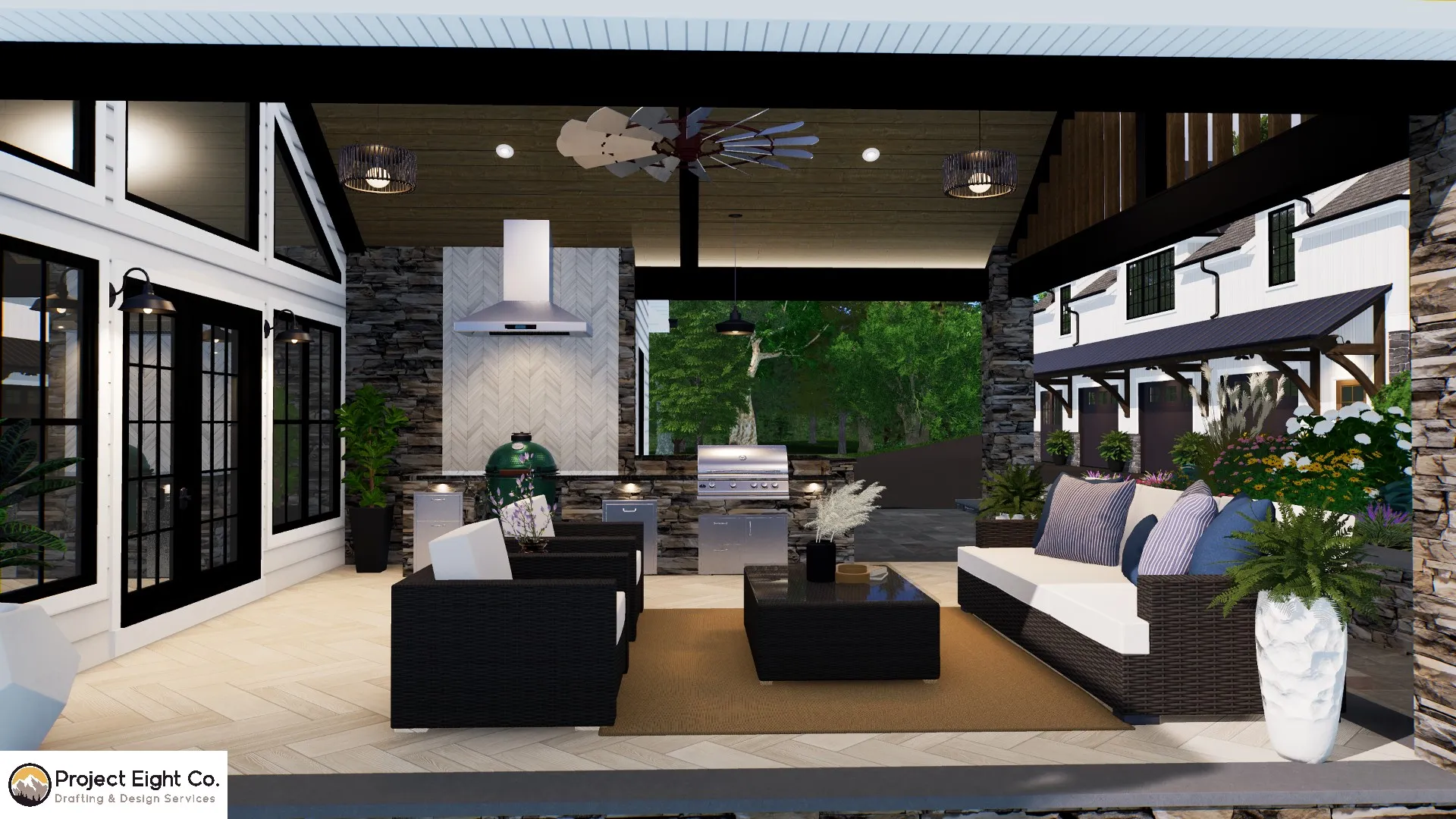 Luxury Modern Farmhouse Pool and Cozy Cabana Retreat Design