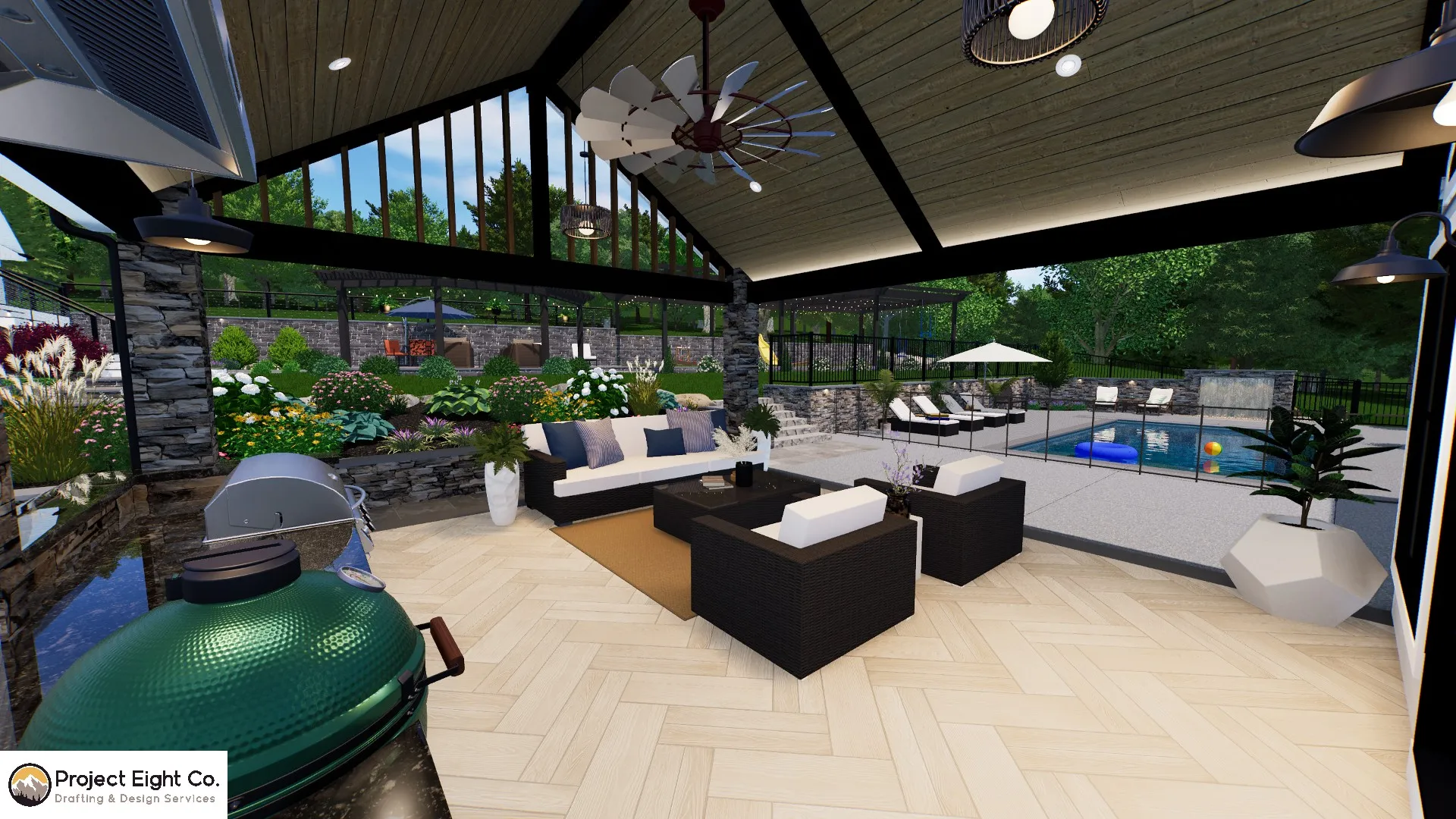 Luxury Modern Farmhouse Pool and Cozy Cabana Retreat Design