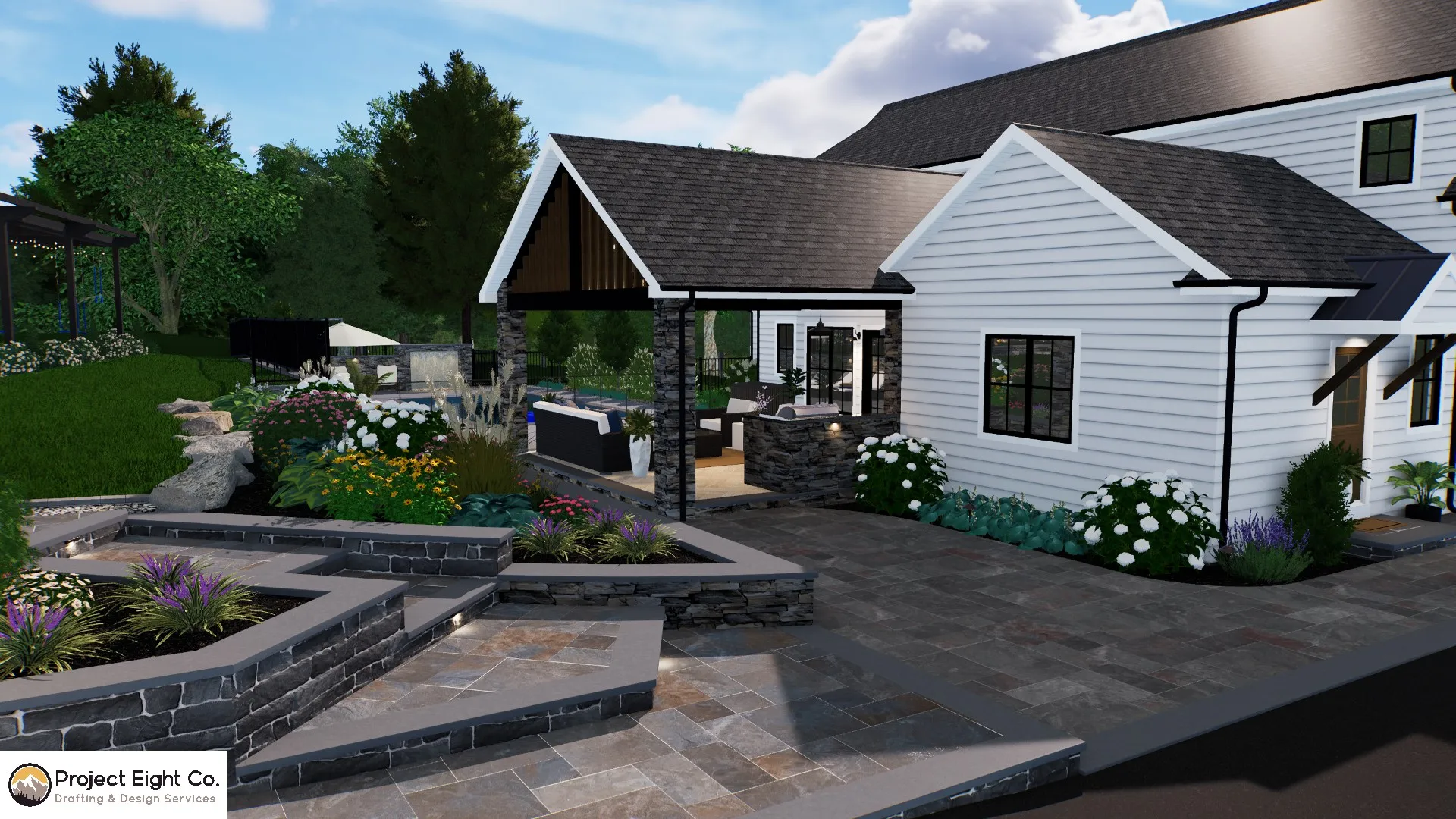 Luxury Modern Farmhouse Pool and Cozy Cabana Retreat Design