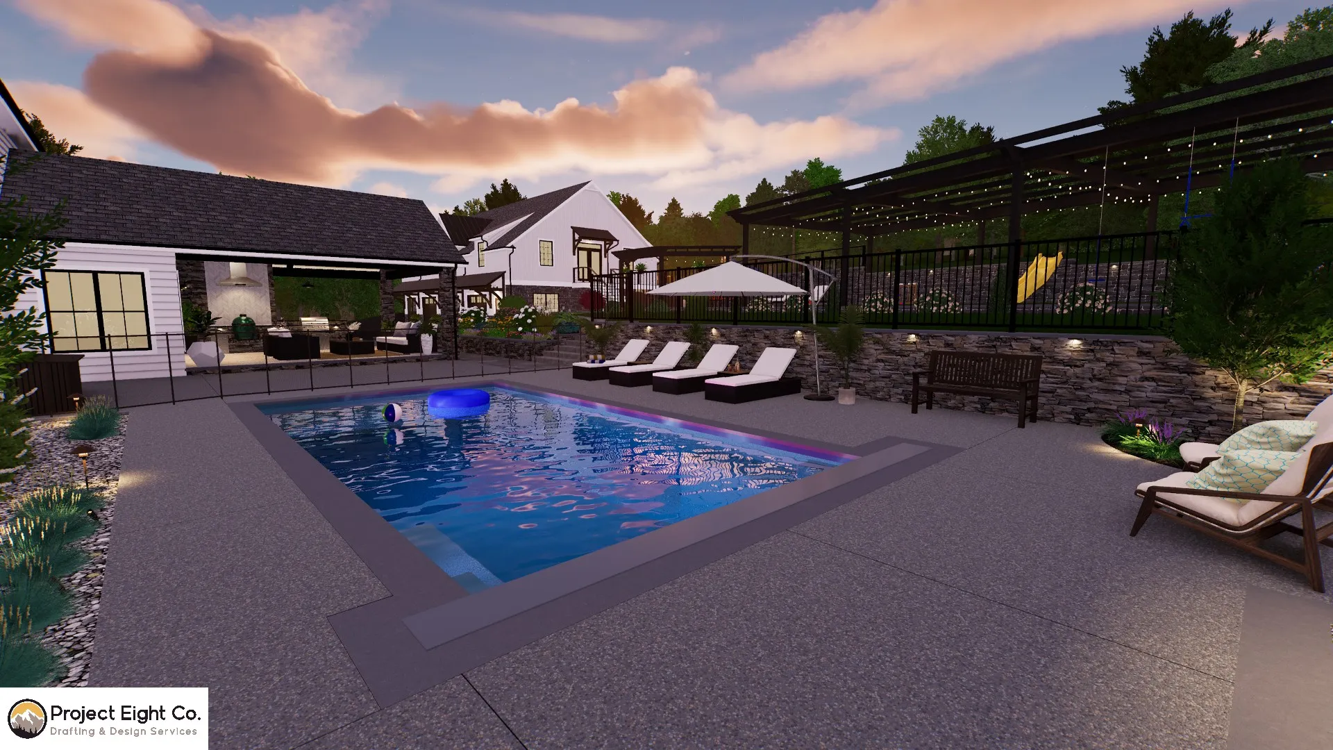 Luxury Modern Farmhouse Pool and Cozy Cabana Retreat Design