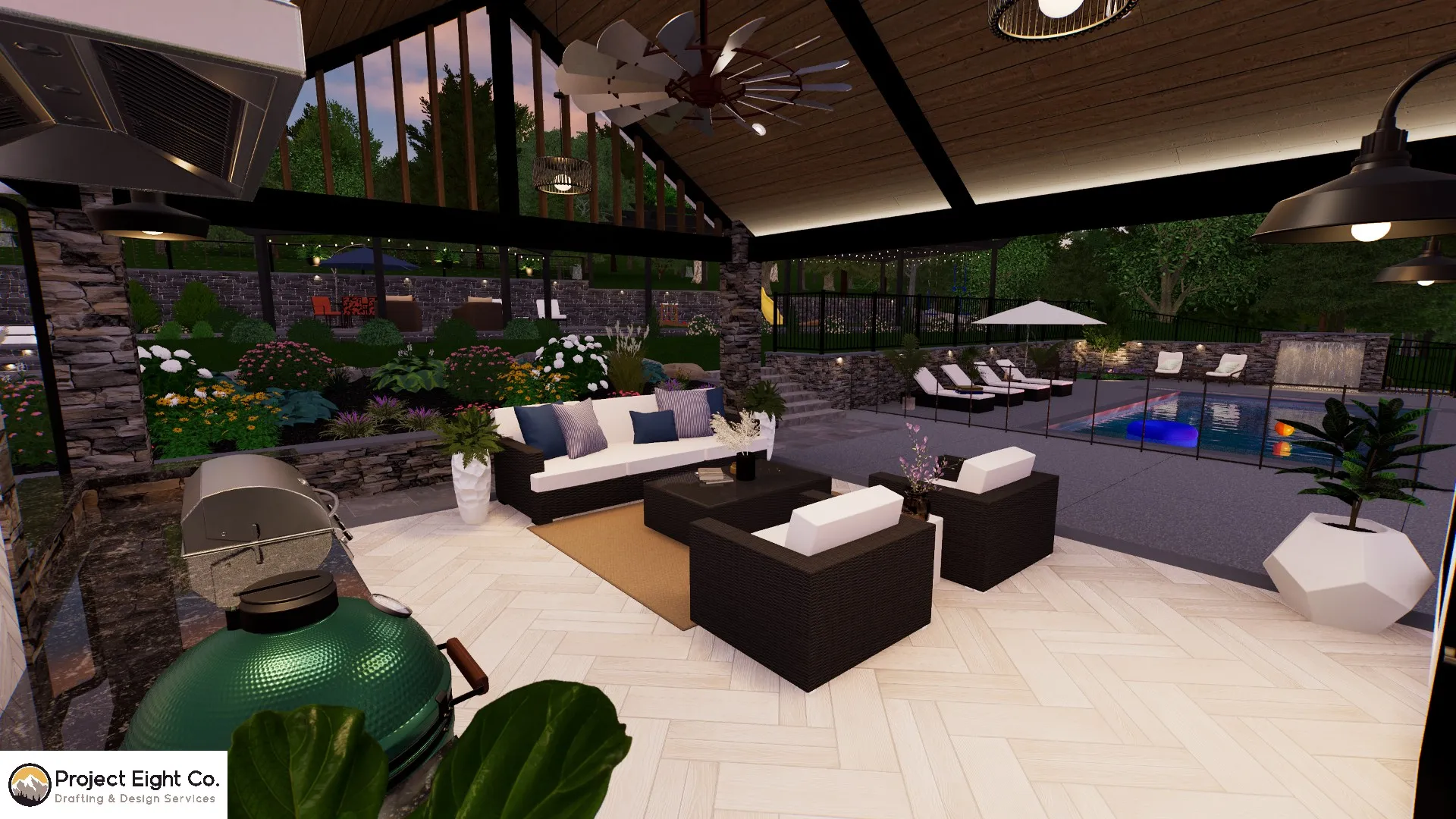 Luxury Modern Farmhouse Pool and Cozy Cabana Retreat Design