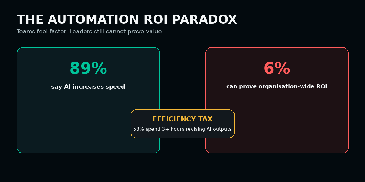 AI automation ROI paradox and efficiency tax dashboard