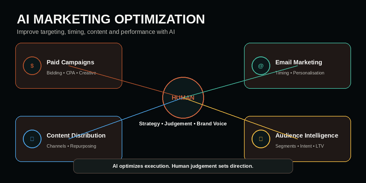 AI marketing optimization connecting paid campaigns email content distribution and audience intelligence