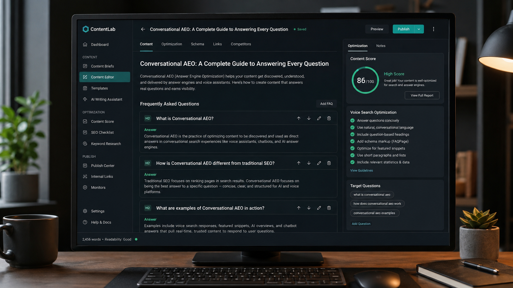 AI answer interface with cited response