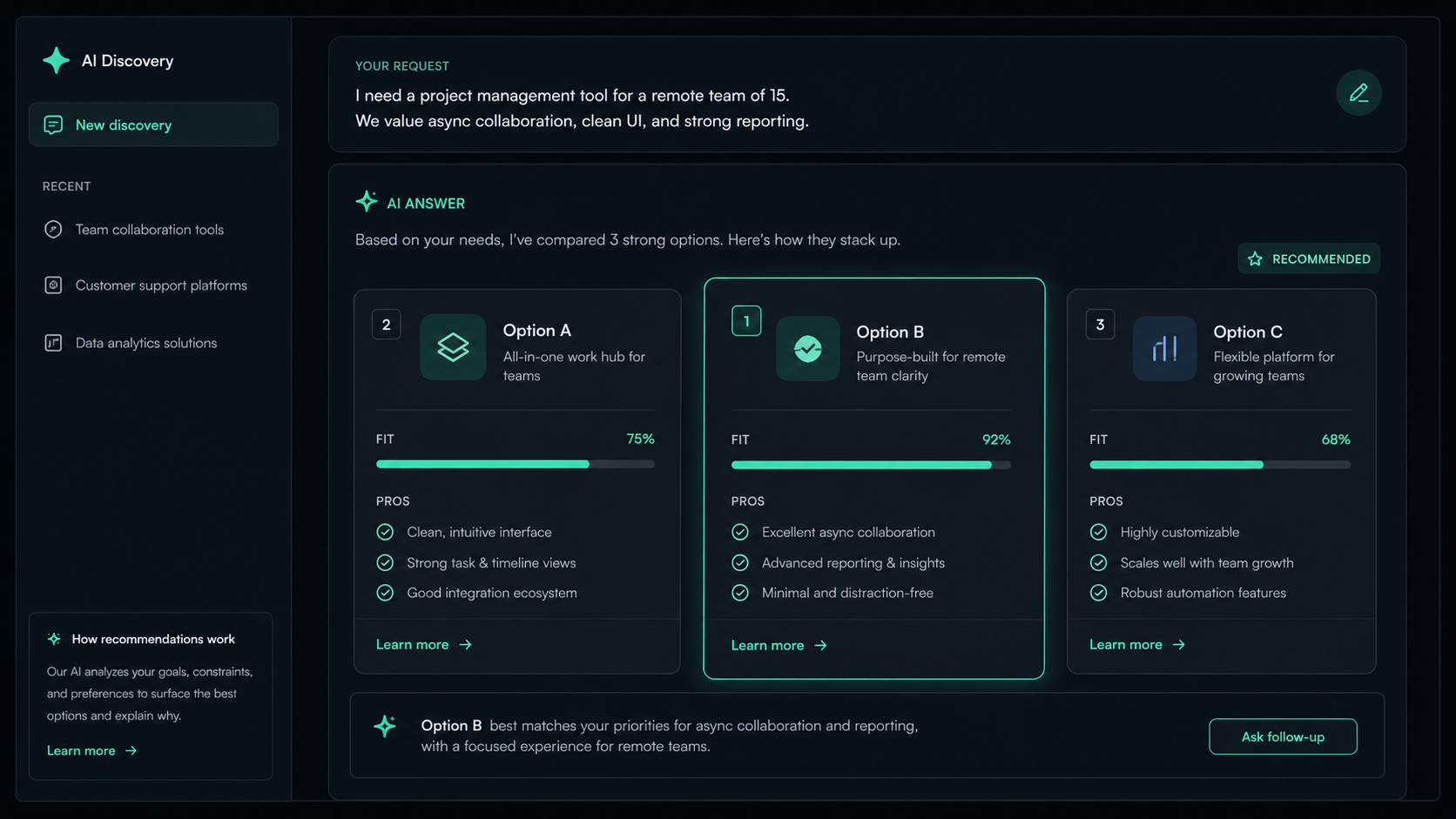 LLM recommendation dashboard on a laptop