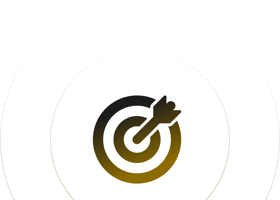 Icon of a target with an arrow hitting the bullseye, displayed with concentric circles in black and gold gradient colors.
