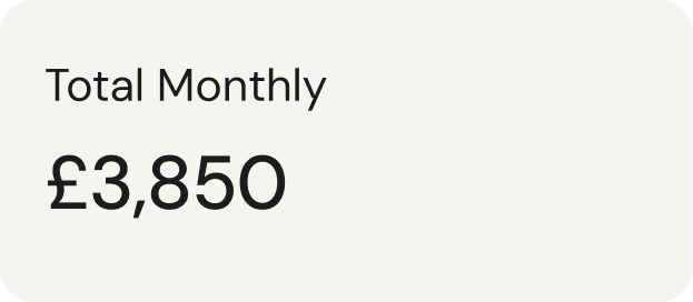 Text showing Total Monthly amount as £3,850 on a light beige rounded rectangle background.