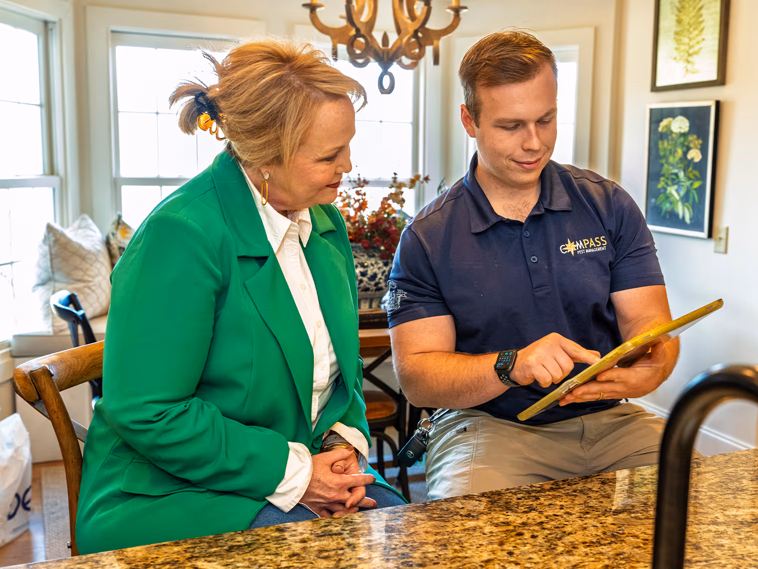 reviewing a flea treatment plan with customer