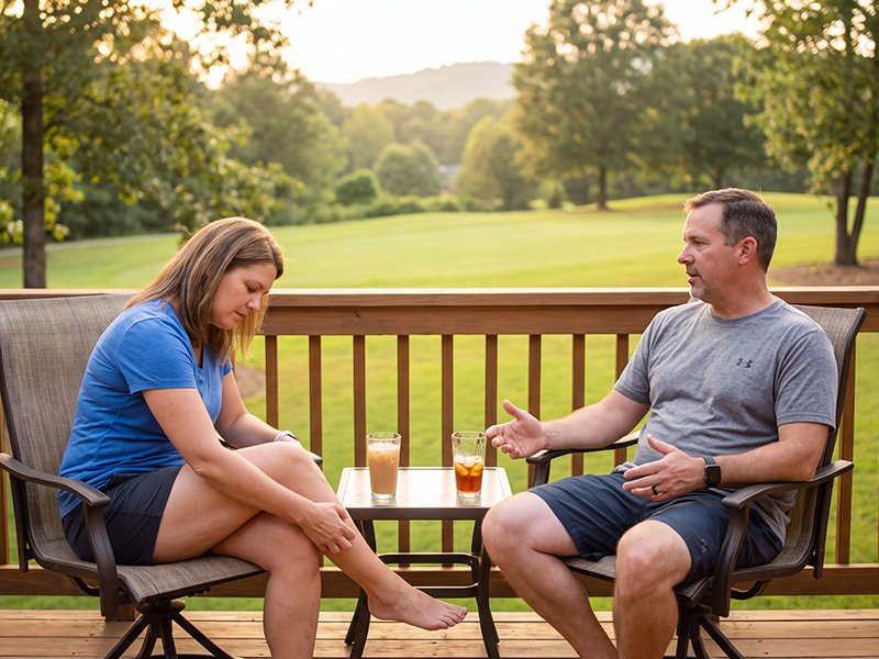 couple conversing outside
