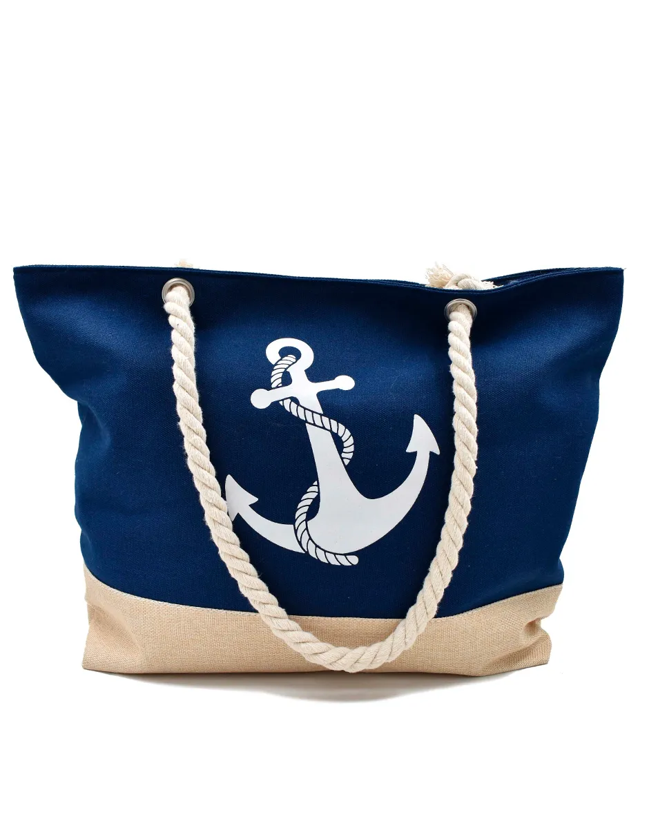 Bolsa Tote de Playa Azul Marino Detalle de Ancla.