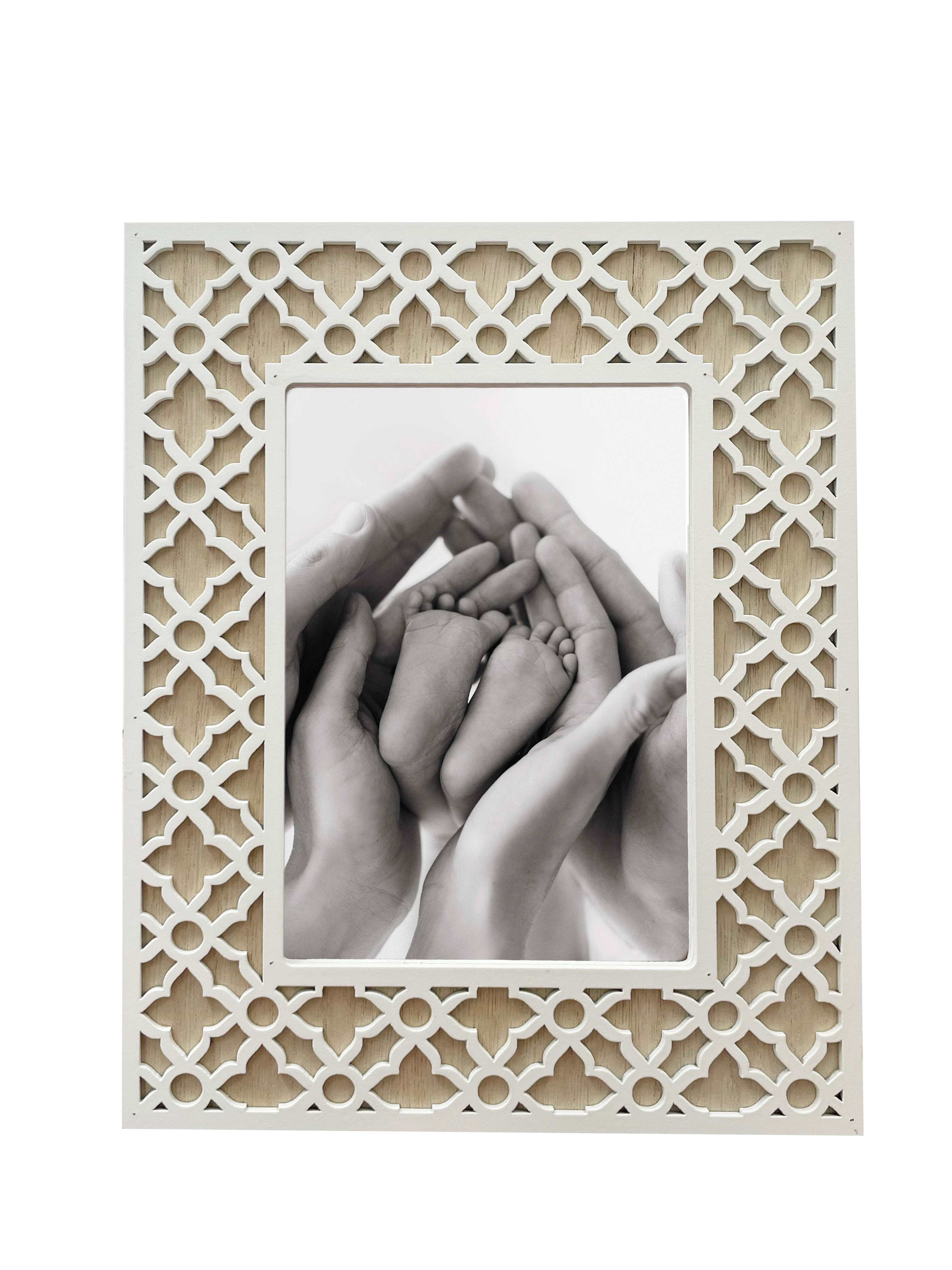 Portarretrato de Madera Beige Calado Blanco  