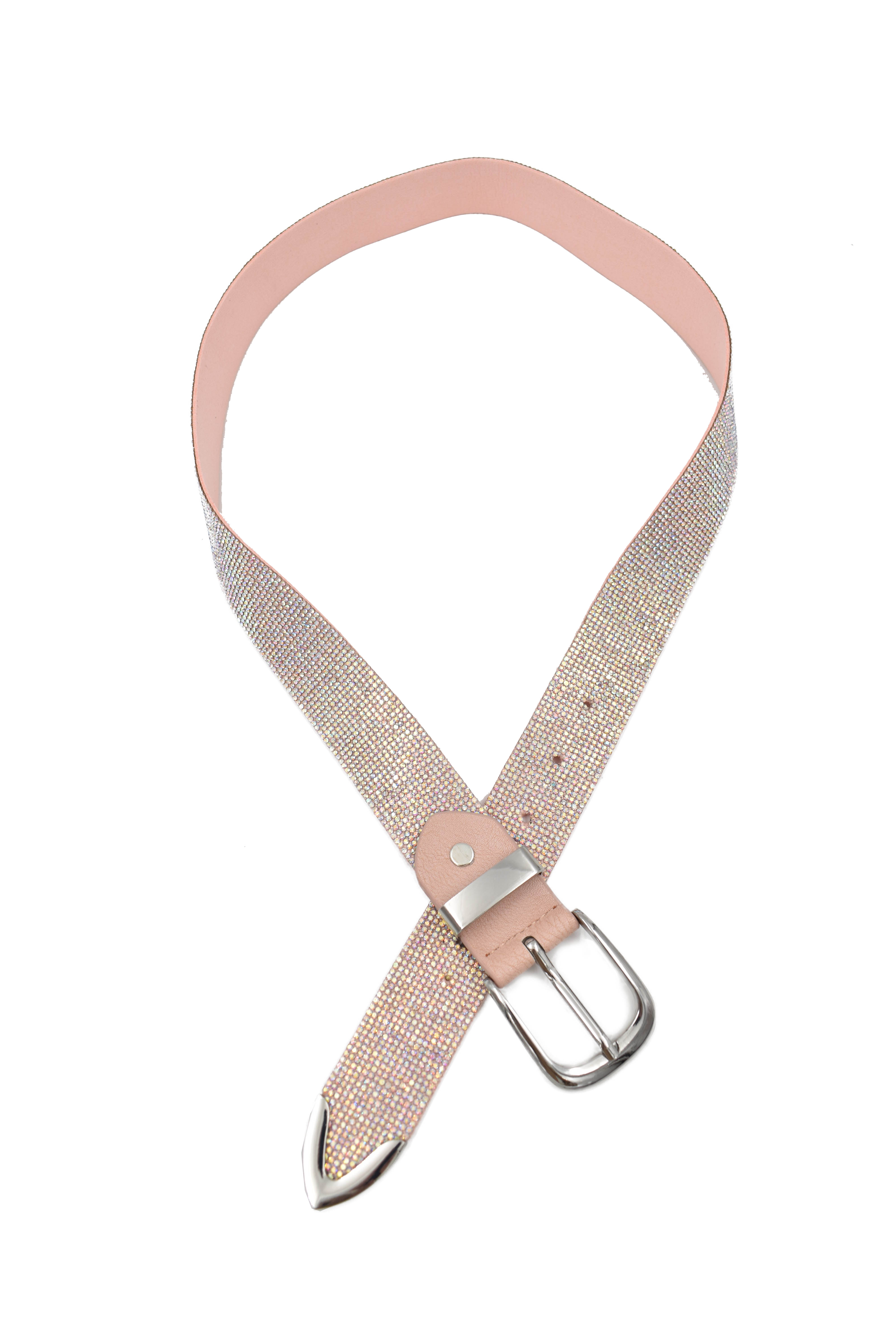  Cinturón con brillos, hebilla cuadrada color plata