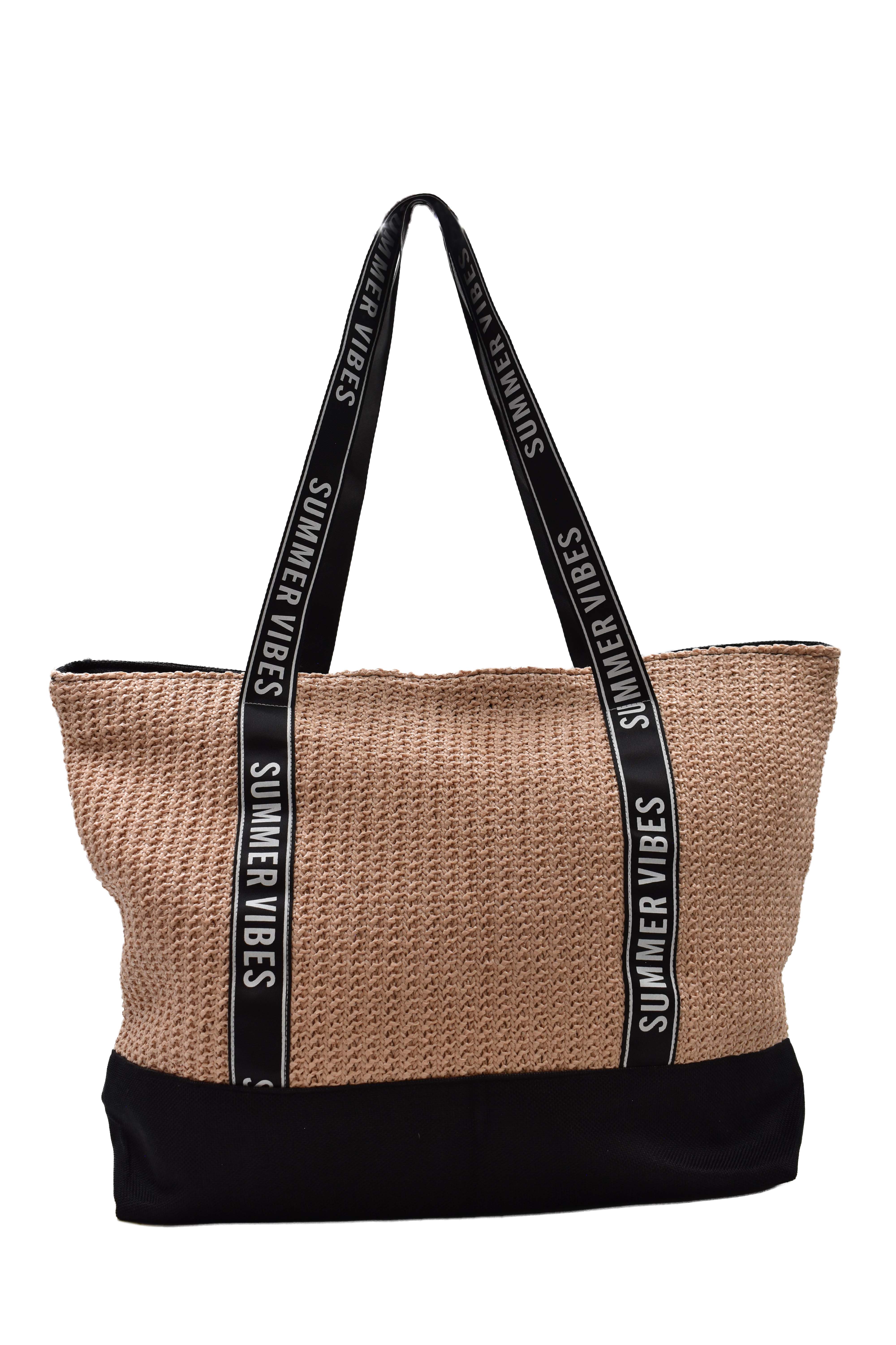 BOLSA DE PLAYA BEIGE CON Negro