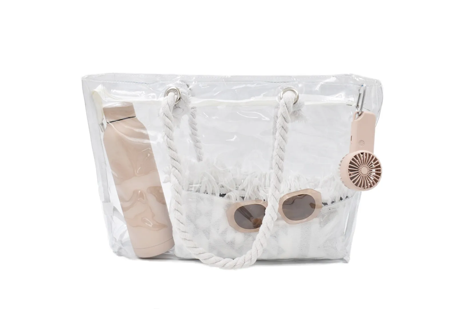 Bolsa de playa transparente diferentes diseños y colores.