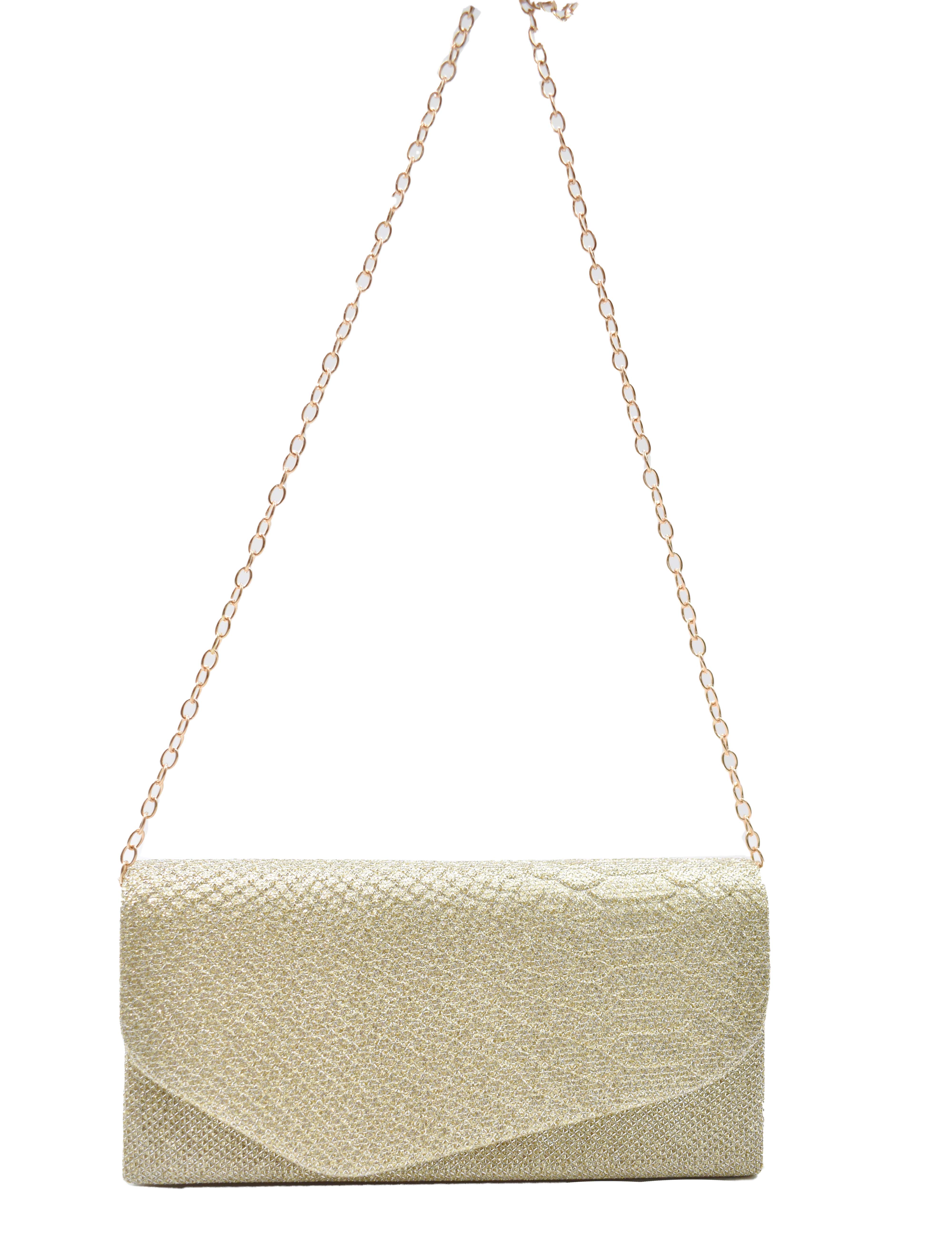Bolsa clutch dorado con brillos