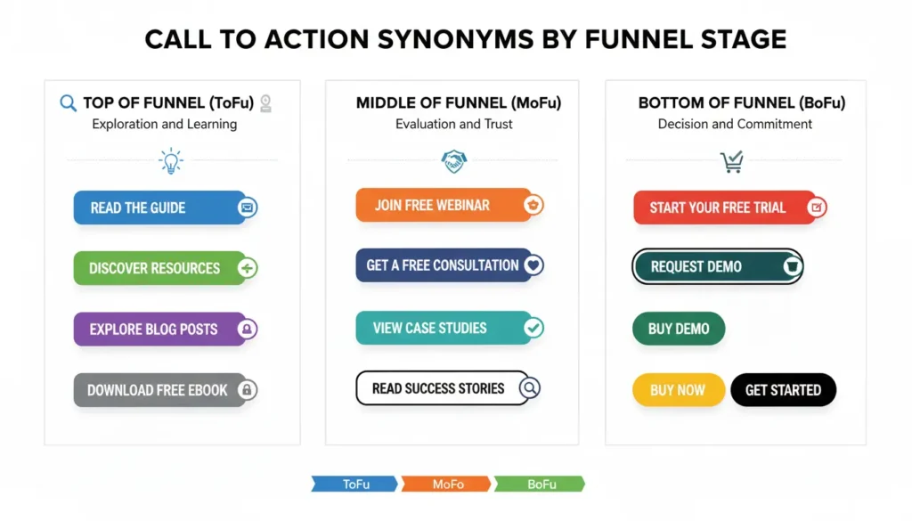 Call to Action CTA Synonyms by Funnel Stage (ToFu, MoFu, BoFu) - RDA