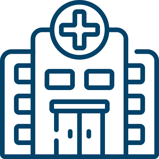 Icon of a hospital building with a medical cross above the entrance.
