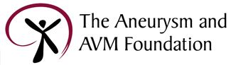 The Aneurysm and AVM Foundation logo featuring a stylized person with outstretched arms encircled by a maroon curve.
